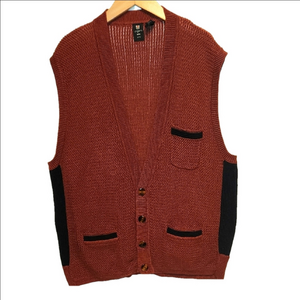 Ungaro Paris Rust Brown and Black Button-Up Knit Vest NWOT, Vintage Sz L mens